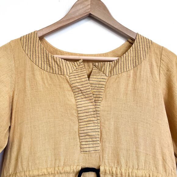 Pana Mina Flax Cotton Lagenlook Dress Size XS Yellow Boho Ethically Made India - Picture 4 of 10